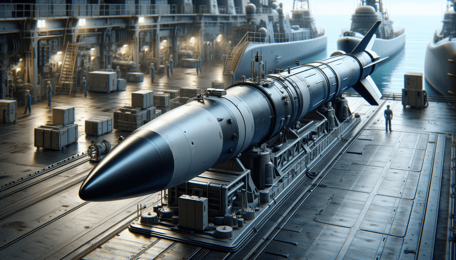 Top 7 Most Powerful Missile Launchers In The World 2024 Lights Knowledge   DALL·E 2024 01 04 18.57.59 A Detailed High Quality Image Of Frances M51 Ballistic Missile. The Scene Shows The Missile In A Naval Setting Possibly On A Submarine Or In A Coas 1536x878 